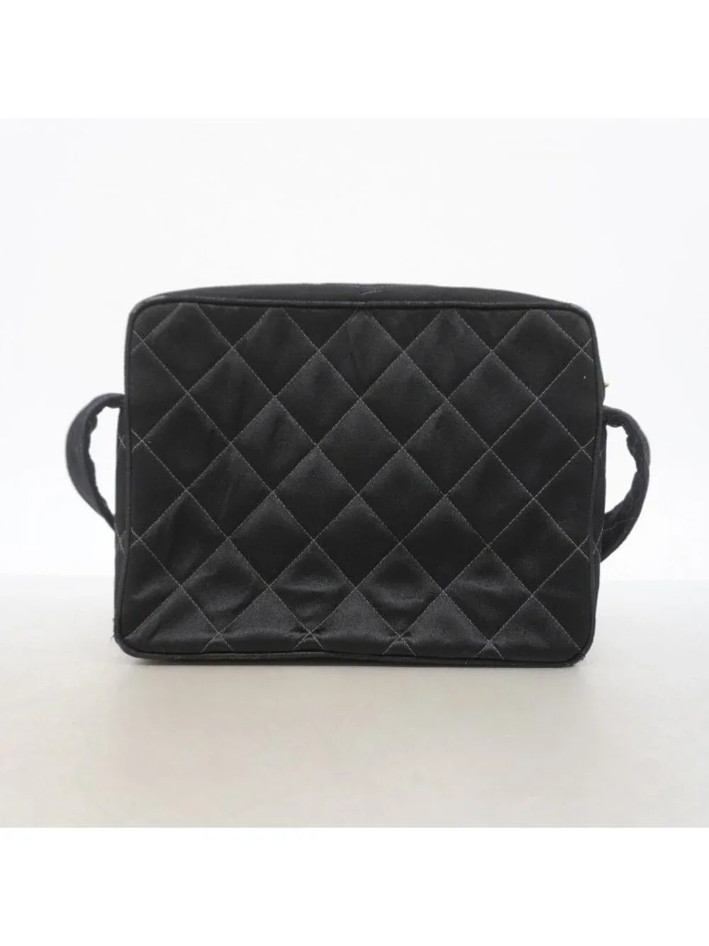 Chanel Shoulder Bag Quilted Satin Black Gold